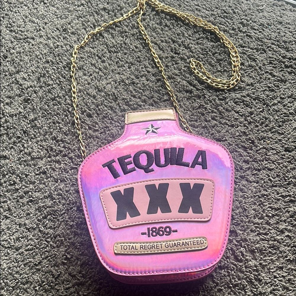 Pink Tequila Bottle Crossbody Bag
